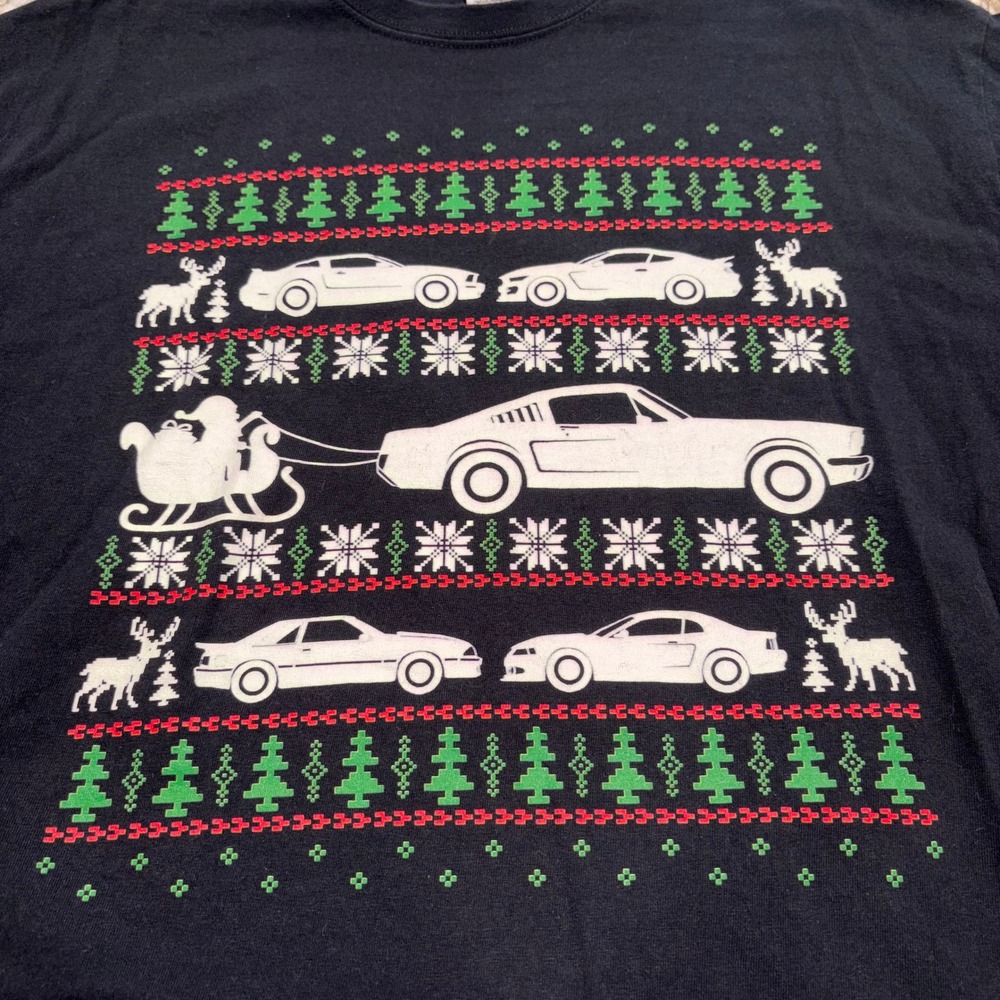 Graphic Ugly Christmas‎ Sweater Mustang Car Tee Mens L Black Ford